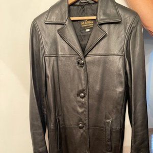 Women's Black Genuine Lambskin Leather Coat Sz Small